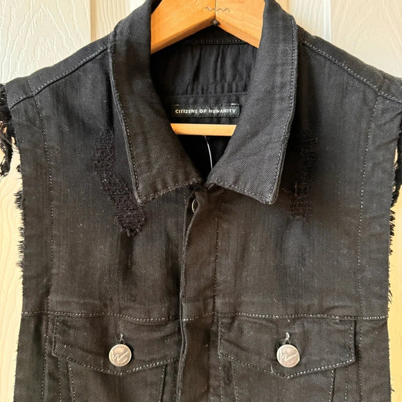 NWOT Citizens of humanity x Jerome Dahan distressed Sleeveless Jean Jacket Black - Picture 3 of 15